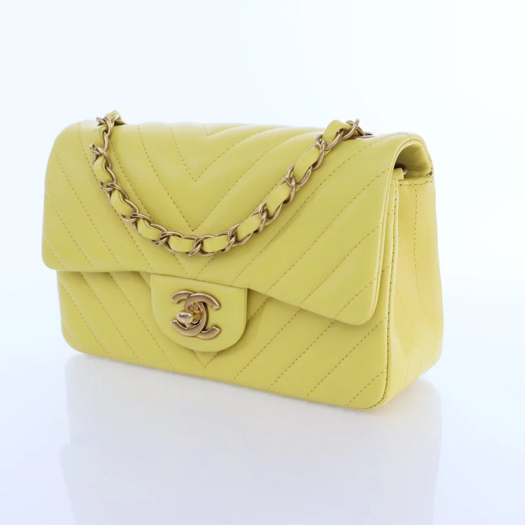 Chanel Chevron Mini Rectangle Yellow Lambskin