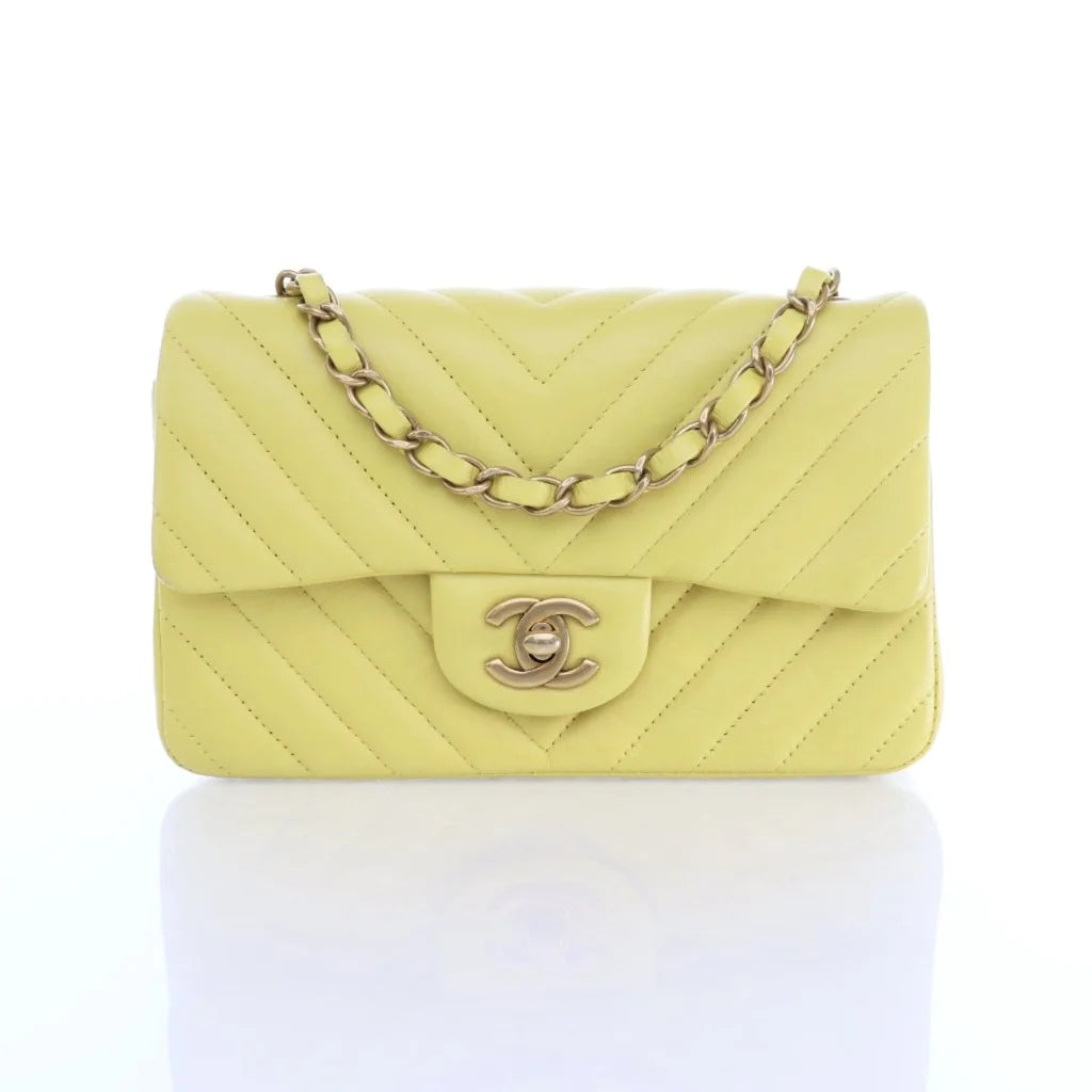 Chanel Chevron Mini Rectangle Yellow Lambskin