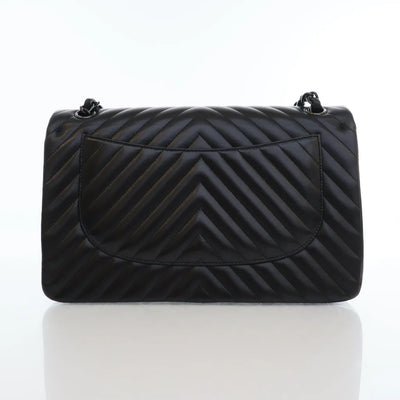 Chanel Classic Chevron Jumbo Flap Black Lambskin