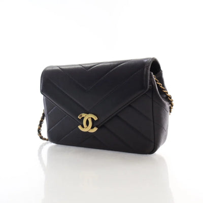 Chanel Chevron Crossbody Flap Black Calfskin