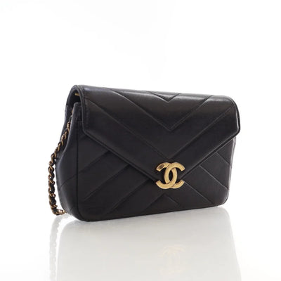 Chanel Chevron Crossbody Flap Black Calfskin