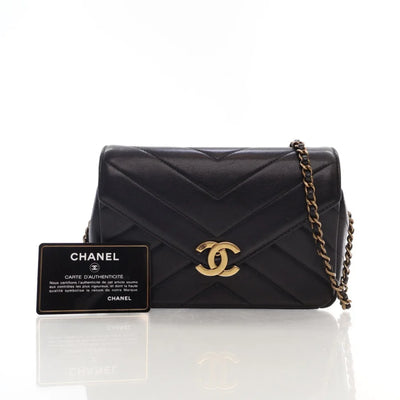 Chanel Chevron Crossbody Flap Black Calfskin