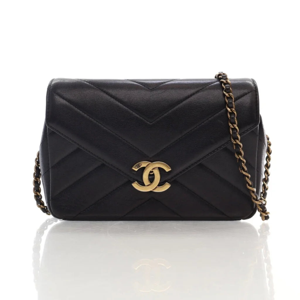 Chanel Chevron Crossbody Flap Black Calfskin