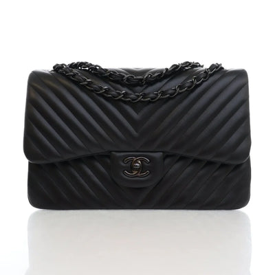 Chanel Classic Chevron Jumbo Flap Black Lambskin