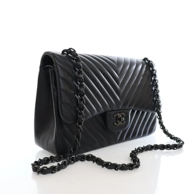 Chanel Classic Chevron Jumbo Flap Black Lambskin