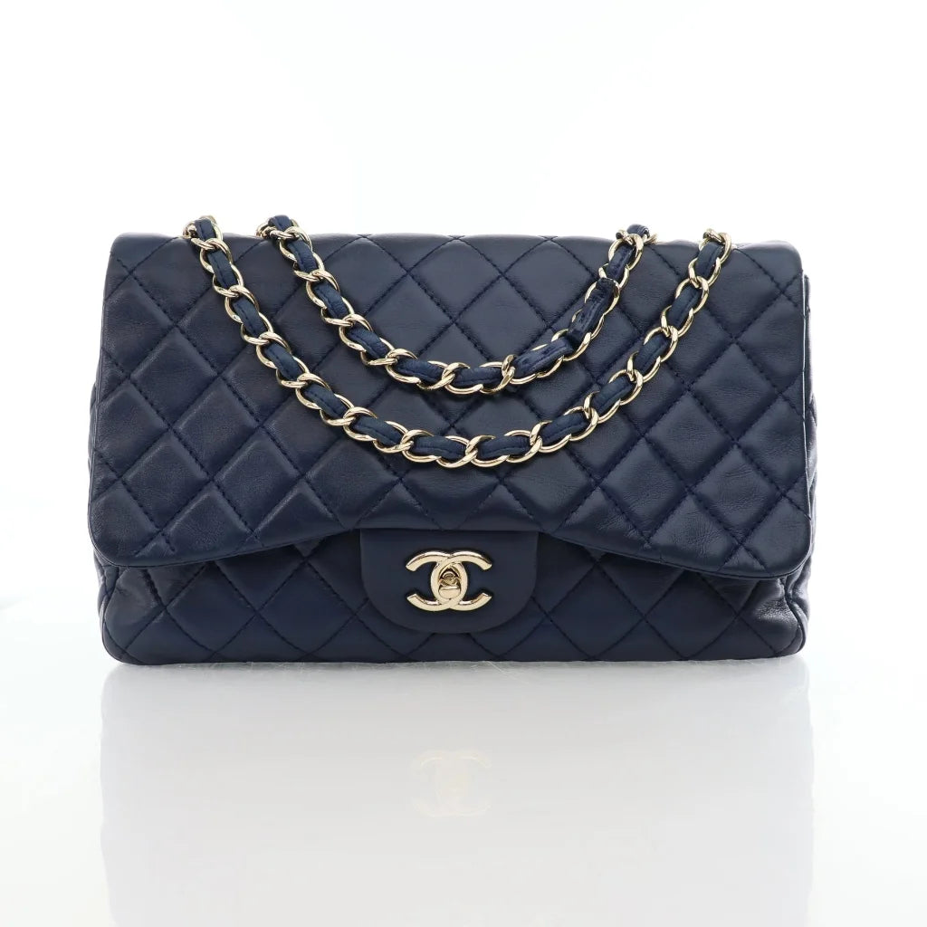 Chanel Classic Single Flap Jumbo Blue Lambskin