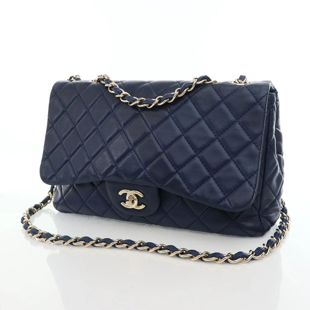 Chanel Classic Single Flap Jumbo Blue Lambskin