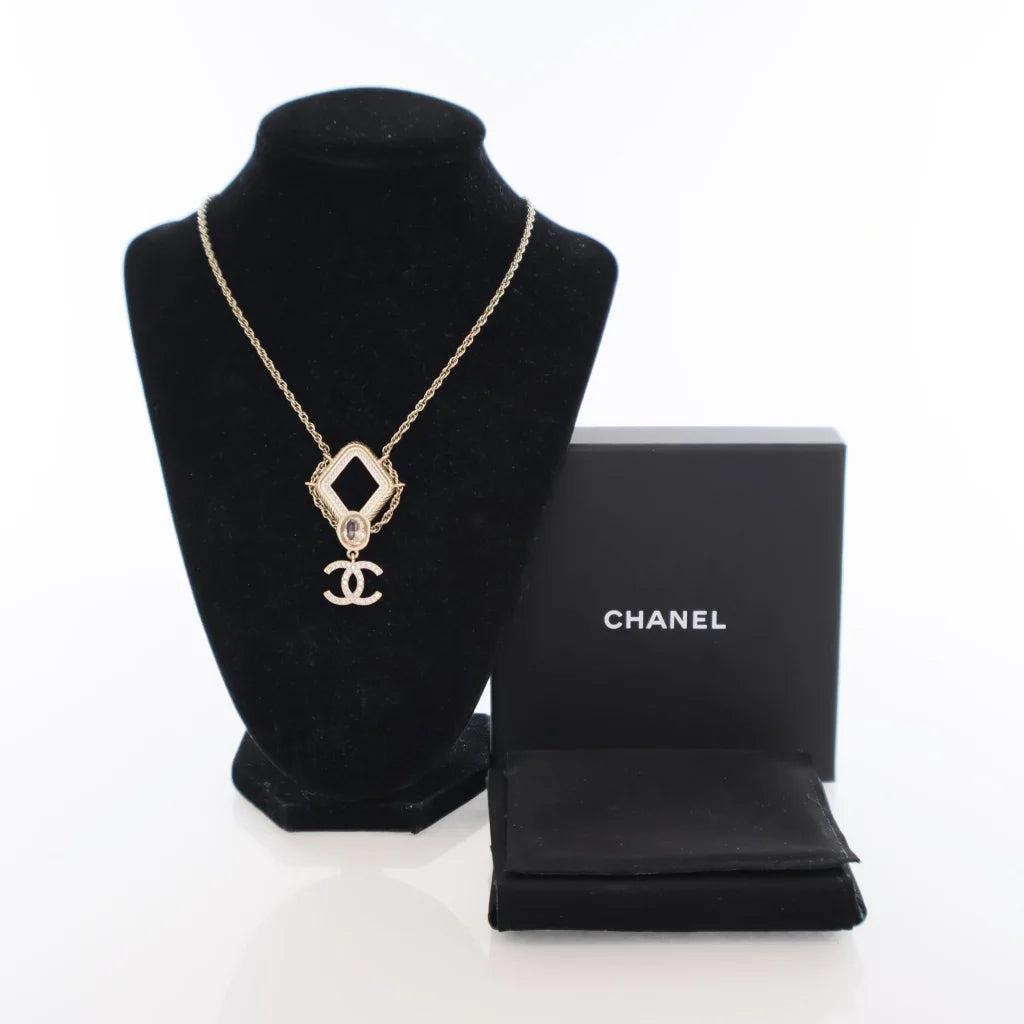 Chanel Crystal CC Drop Pendant Necklace