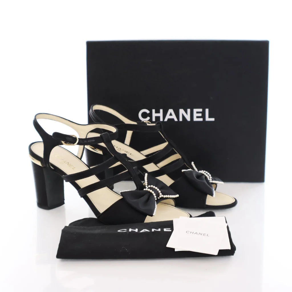 Chanel Bow Pearl Satin Sandals Sz 40