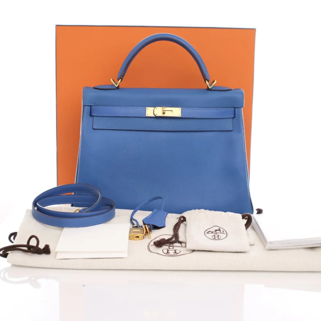 Hermes Kelly 32 Blue Zanzibar Epsom