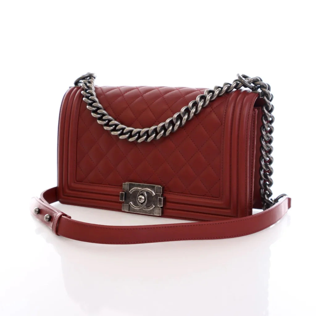 Chanel Boy Bag Old Medium Red Lambskin