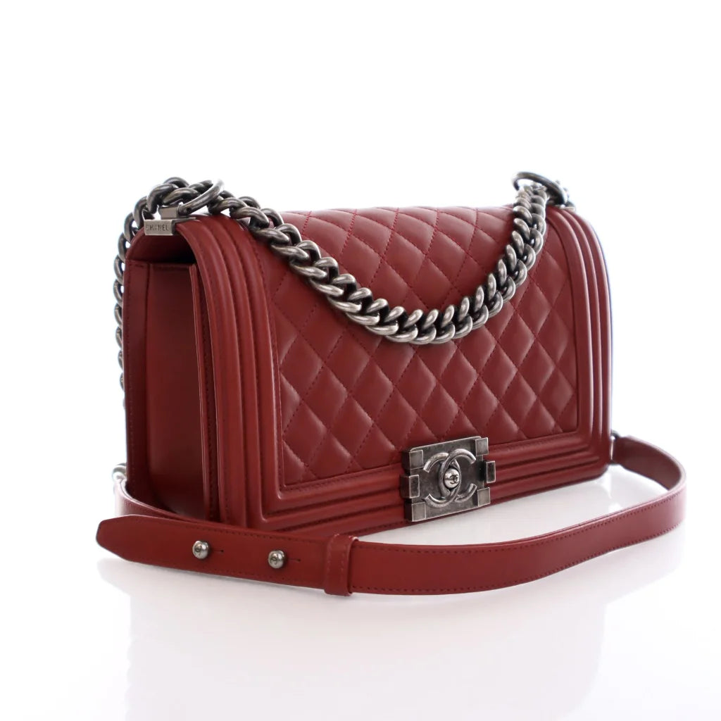 Chanel Boy Bag Old Medium Red Lambskin