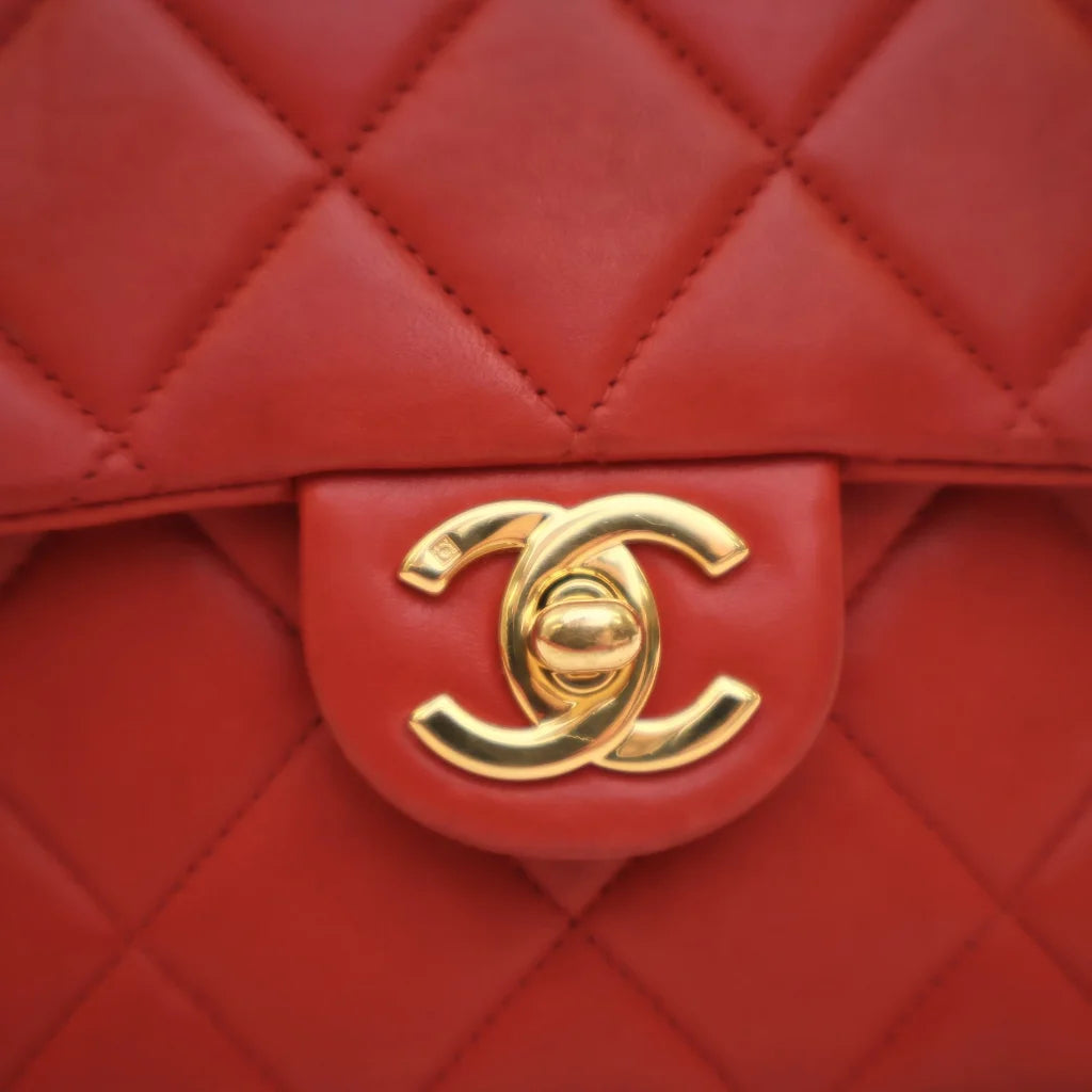 Chanel Vintage Square Flap Red Lambskin