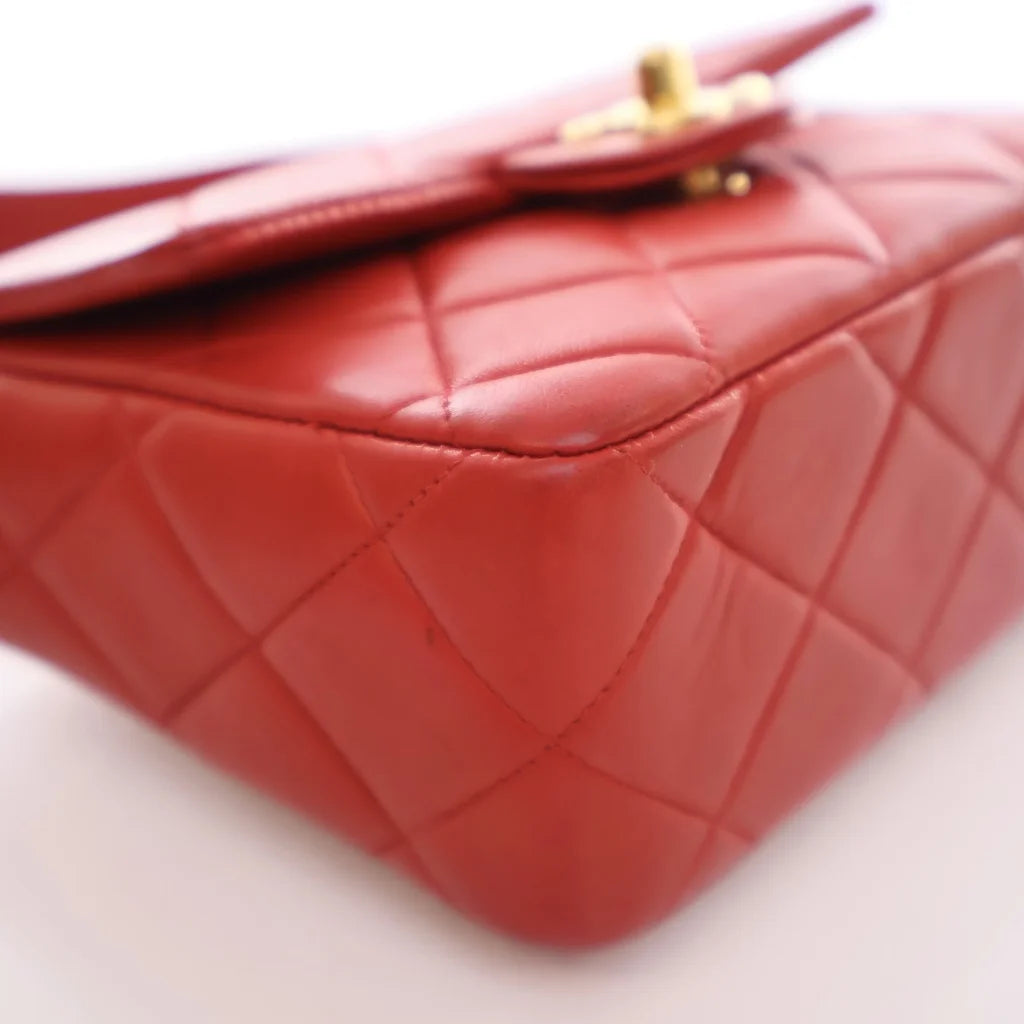 Chanel Vintage Square Flap Red Lambskin