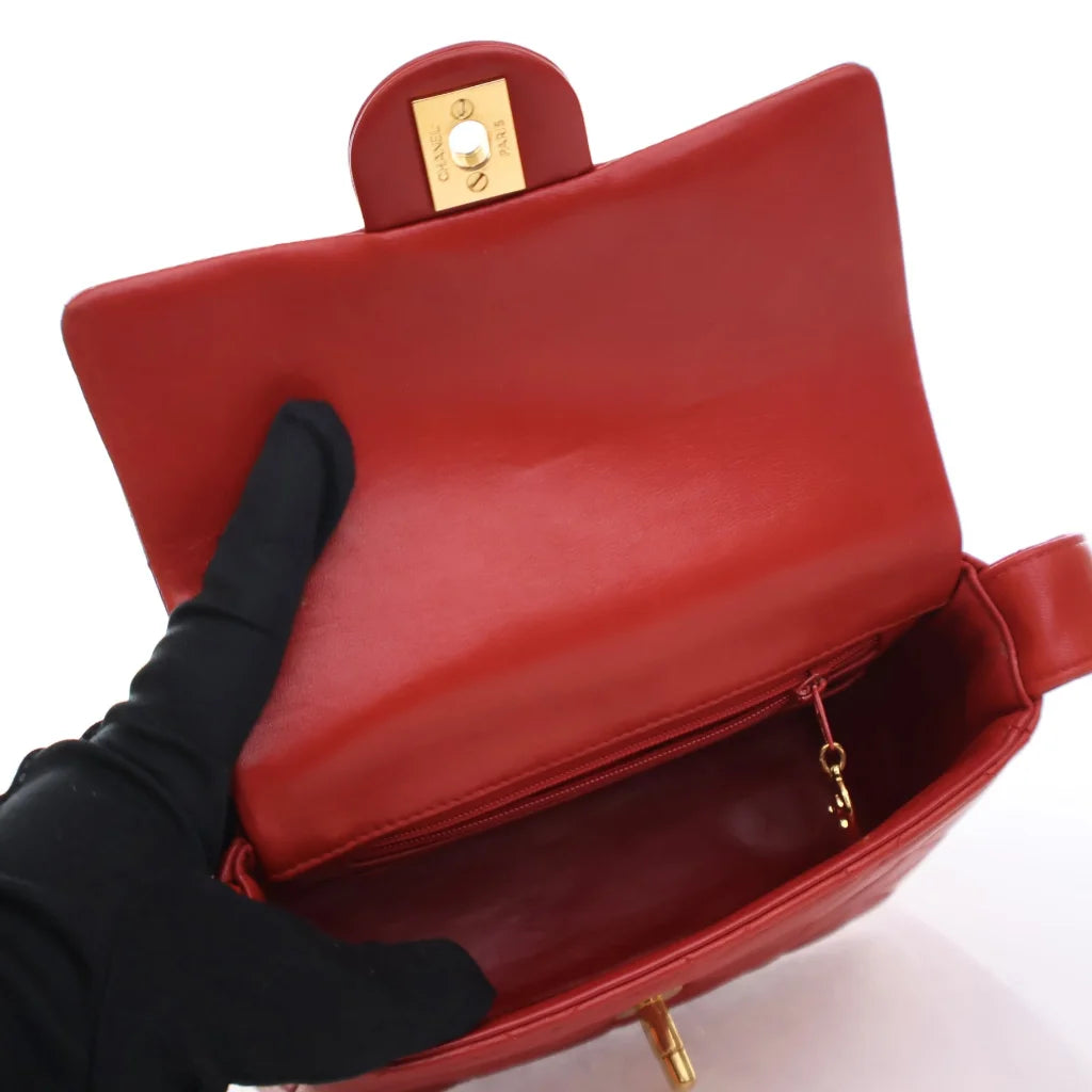 Chanel Vintage Square Flap Red Lambskin