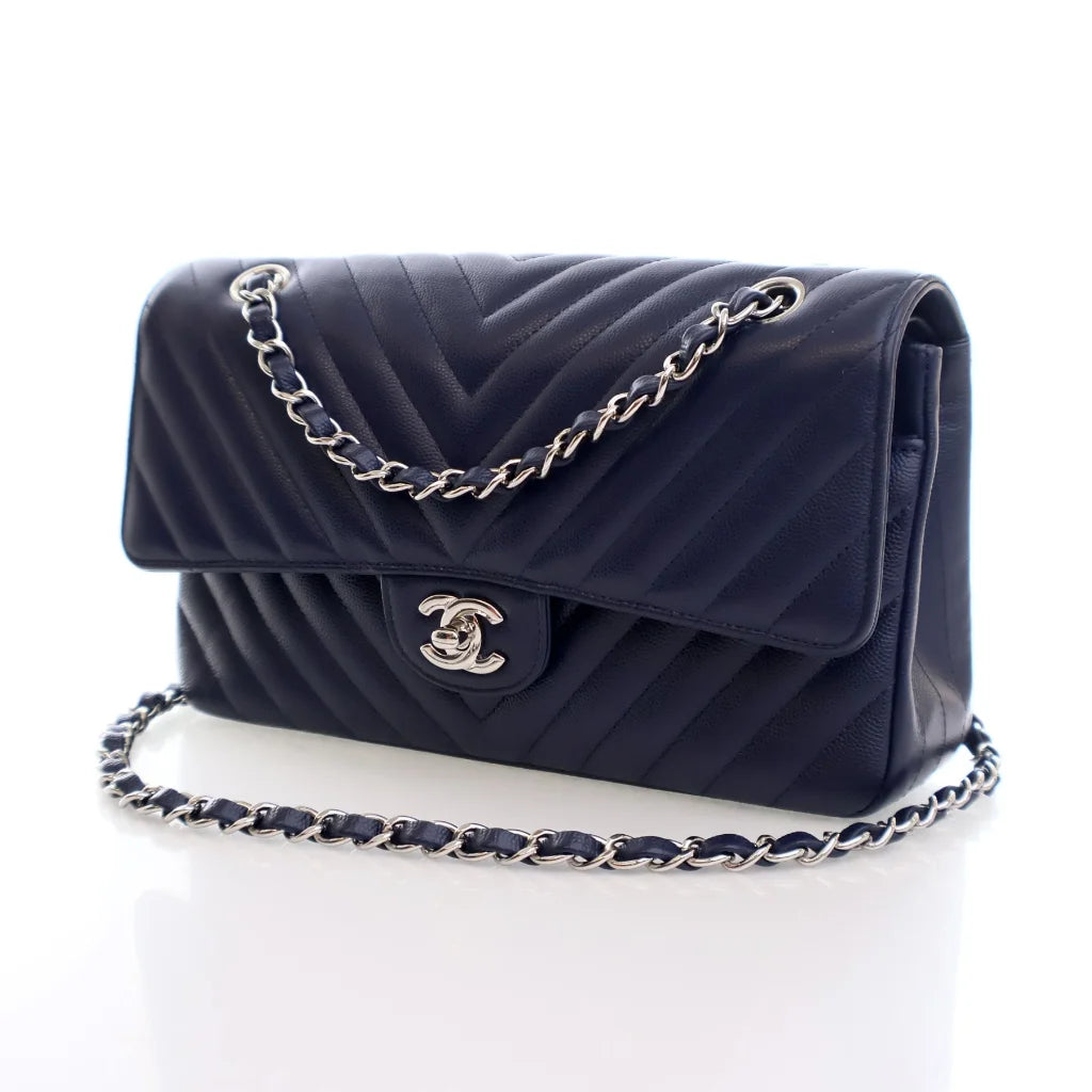 Chanel Chevron Flap Medium Blue Caviar