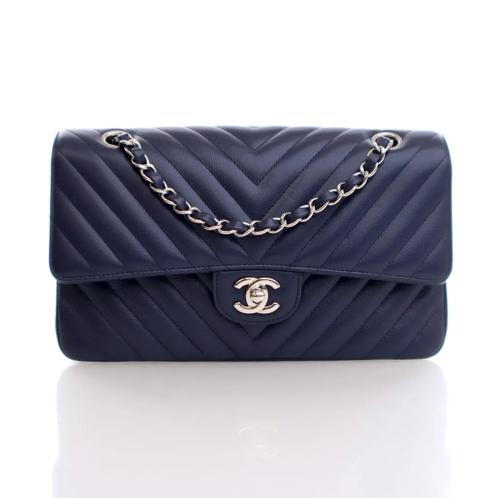 Chanel Chevron Flap Medium Blue Caviar