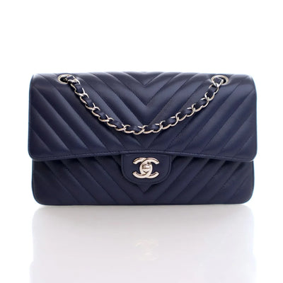 Chanel Chevron Flap Medium Blue Caviar