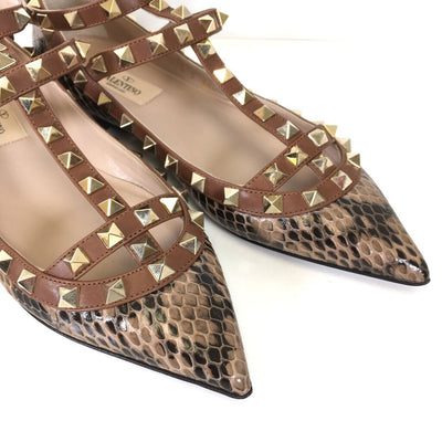 Valentino Rockstud Snake Print Cage Flats