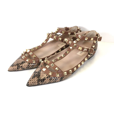 Valentino Rockstud Snake Print Cage Flats