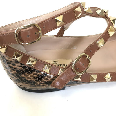 Valentino Rockstud Snake Print Cage Flats