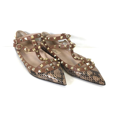 Valentino Rockstud Snake Print Cage Flats