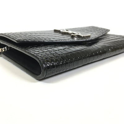 Saint Laurent Croc Embossed Wallet on Chain