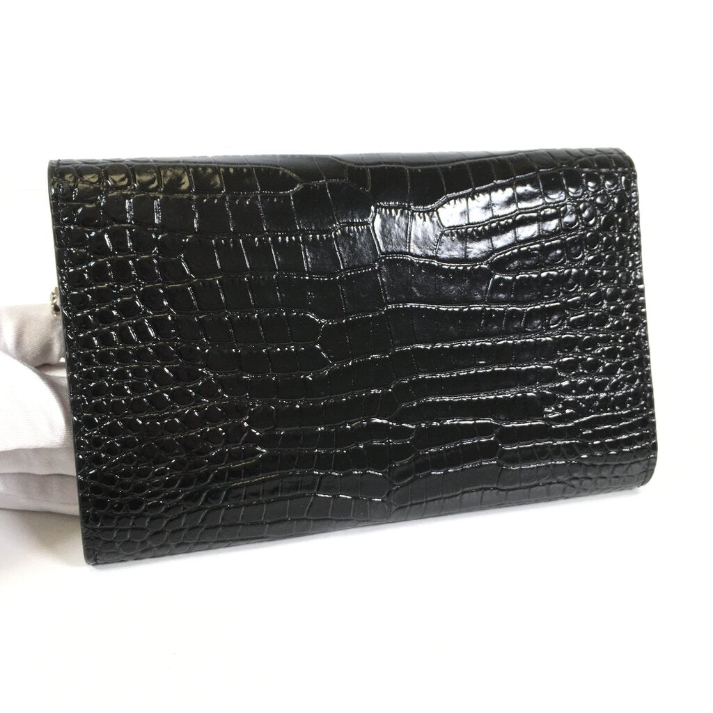 Saint Laurent Croc Embossed Wallet on Chain