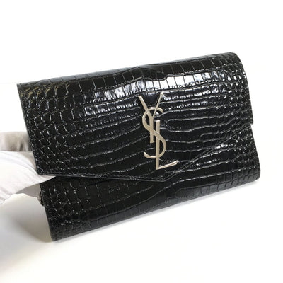 Authentic Preloved Saint Laurent Croc Embossed Wallet on Chain WOC