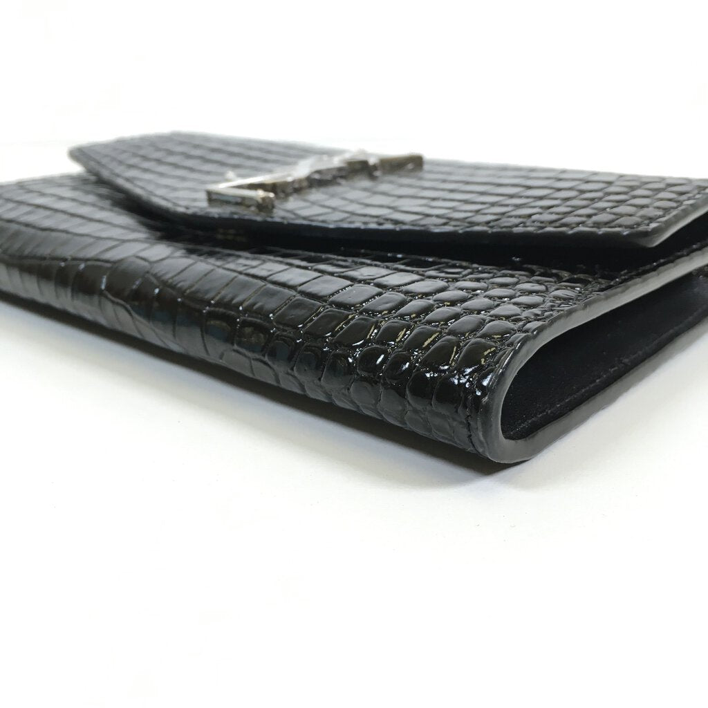 Saint Laurent Croc Embossed Wallet on Chain