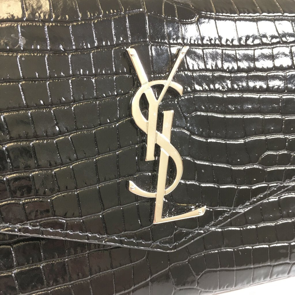 Saint Laurent Croc Embossed Wallet on Chain