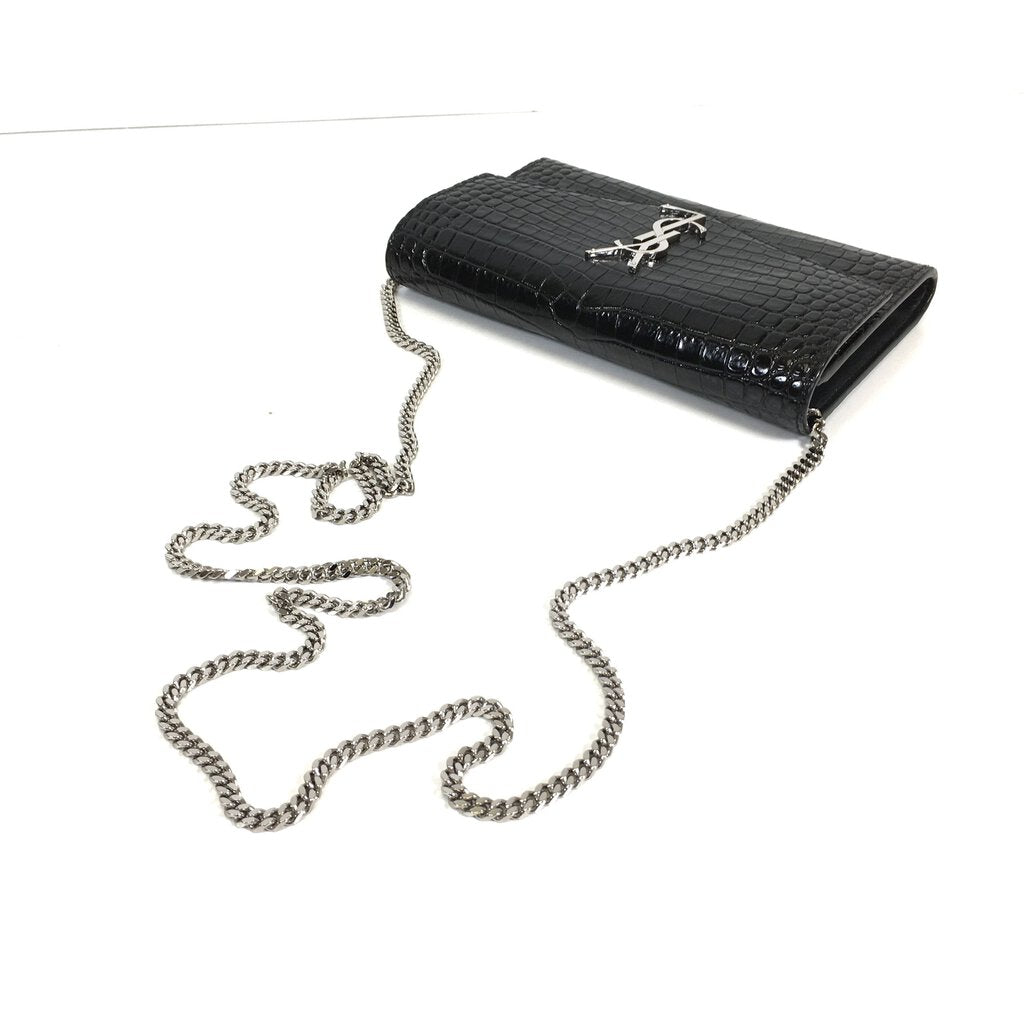 Saint Laurent Croc Embossed Wallet on Chain