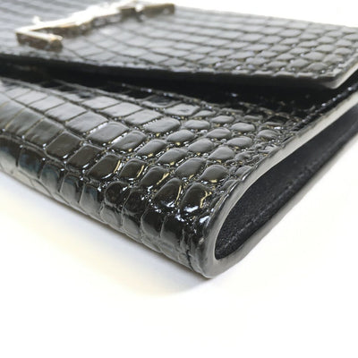 Saint Laurent Croc Embossed Wallet on Chain