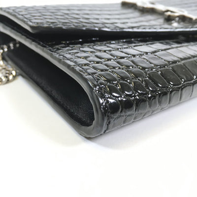 Saint Laurent Croc Embossed Wallet on Chain