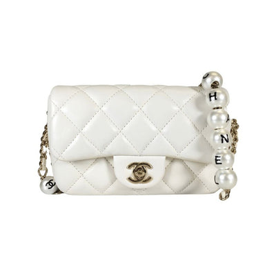 Chanel Logo Pearl Chain Bag