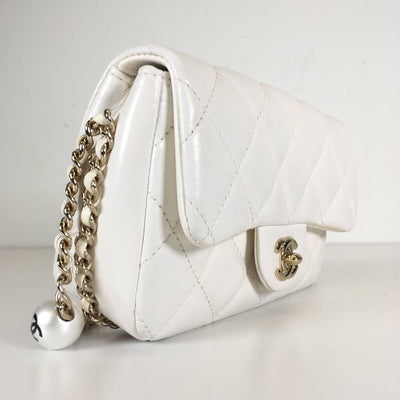 Chanel Logo Pearl Chain Bag