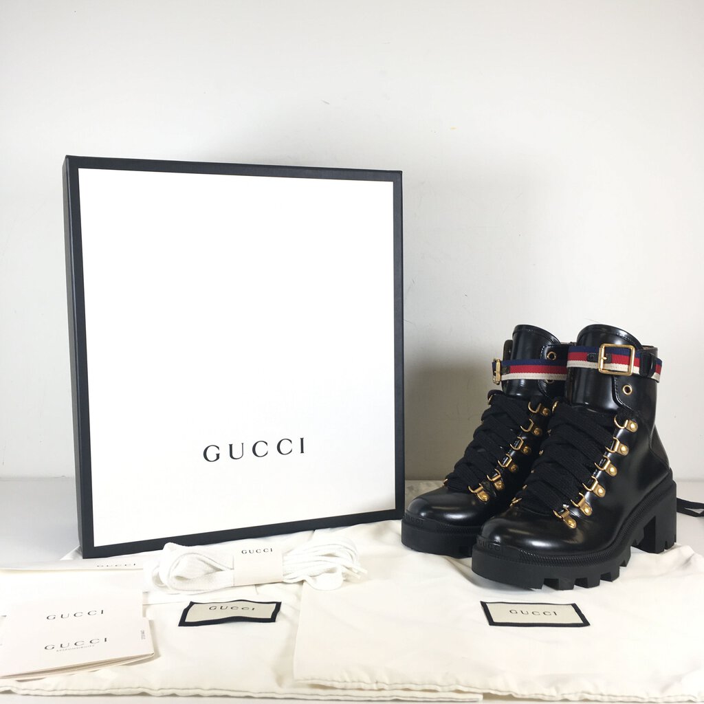 Gucci Sylvie Web Ankle Boots 35