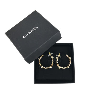 Chanel Black Stone pearl hoop earrings