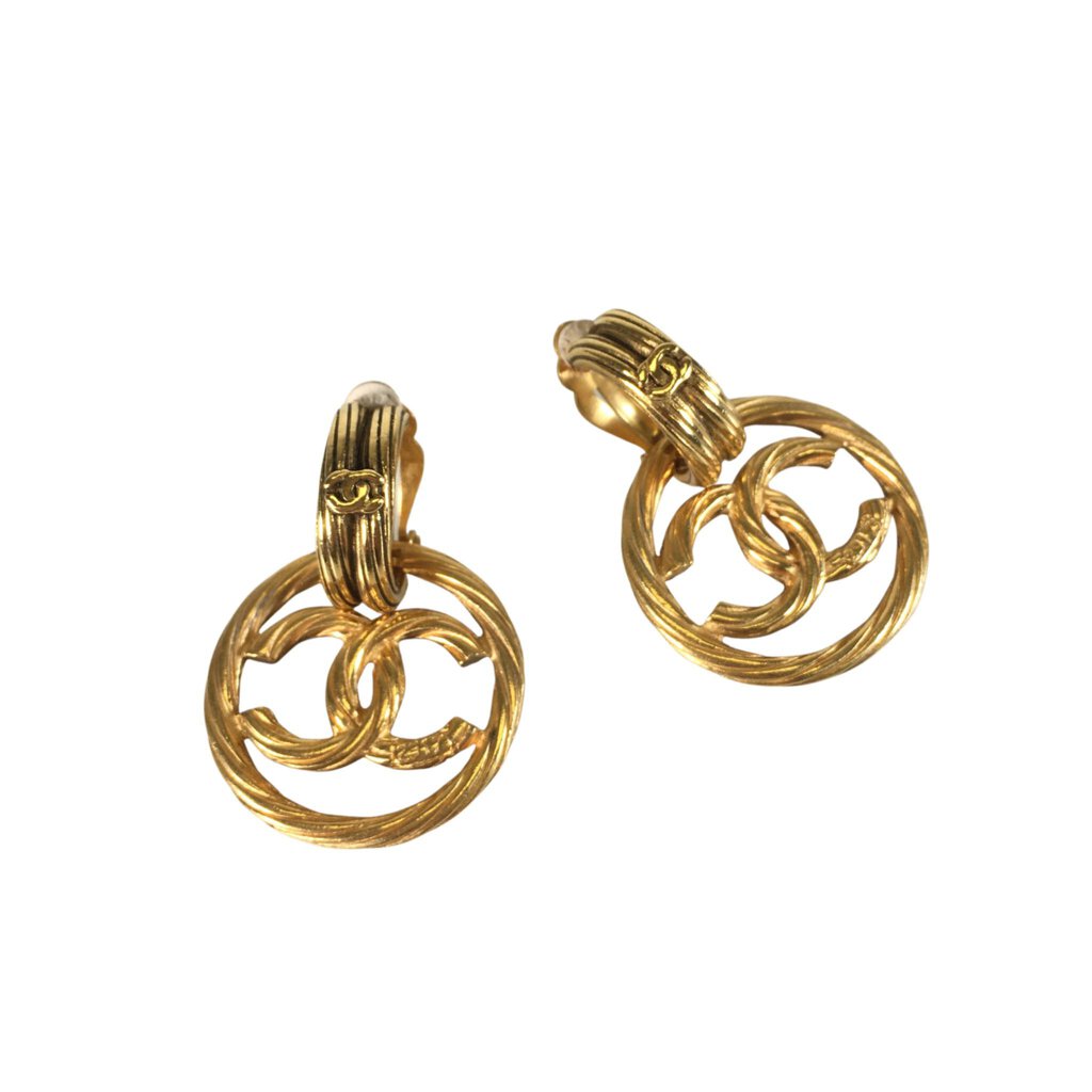 Chanel Vintage Hoop Pendant Earrings