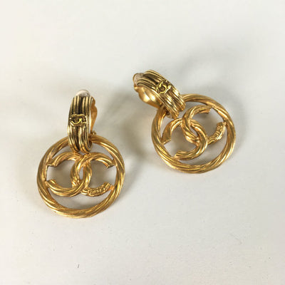 Chanel Vintage Hoop Pendant Earrings