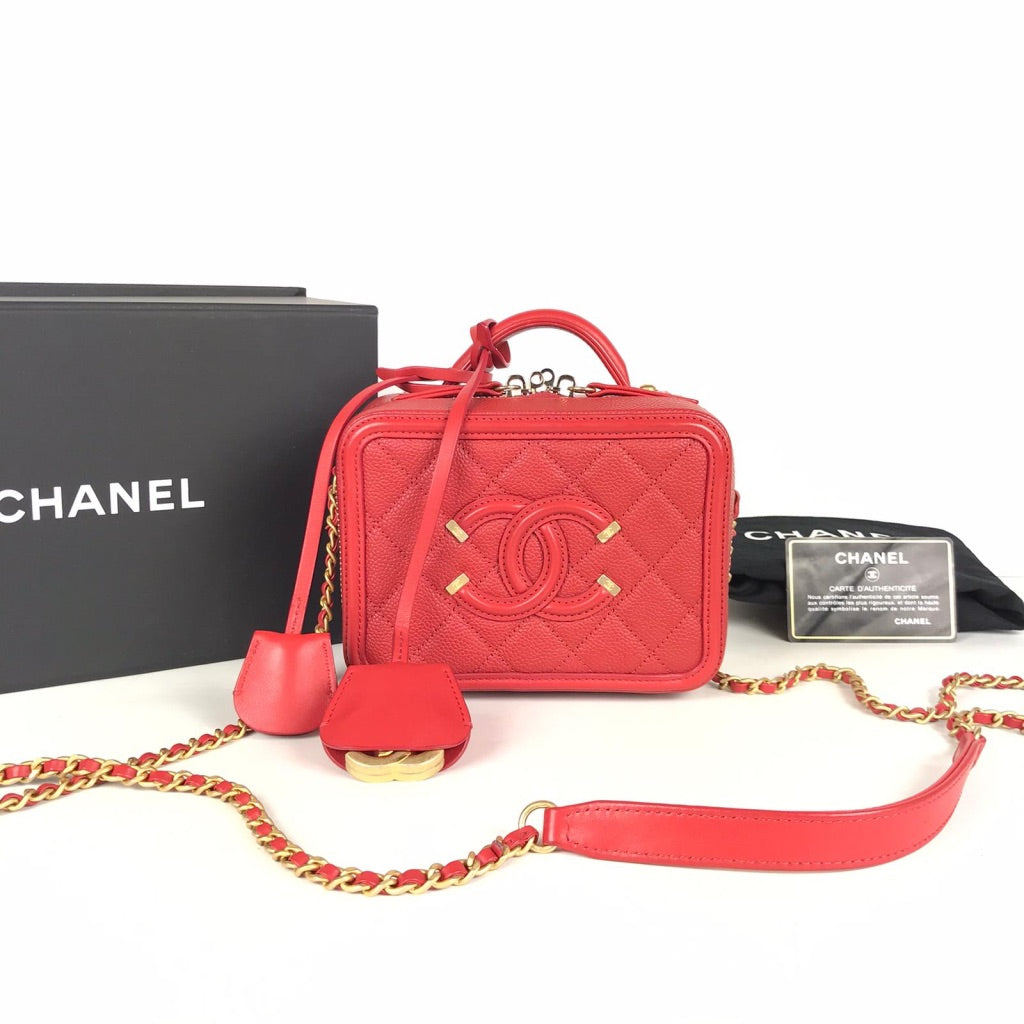 Chanel Vanity Case in Red with gold hardware 