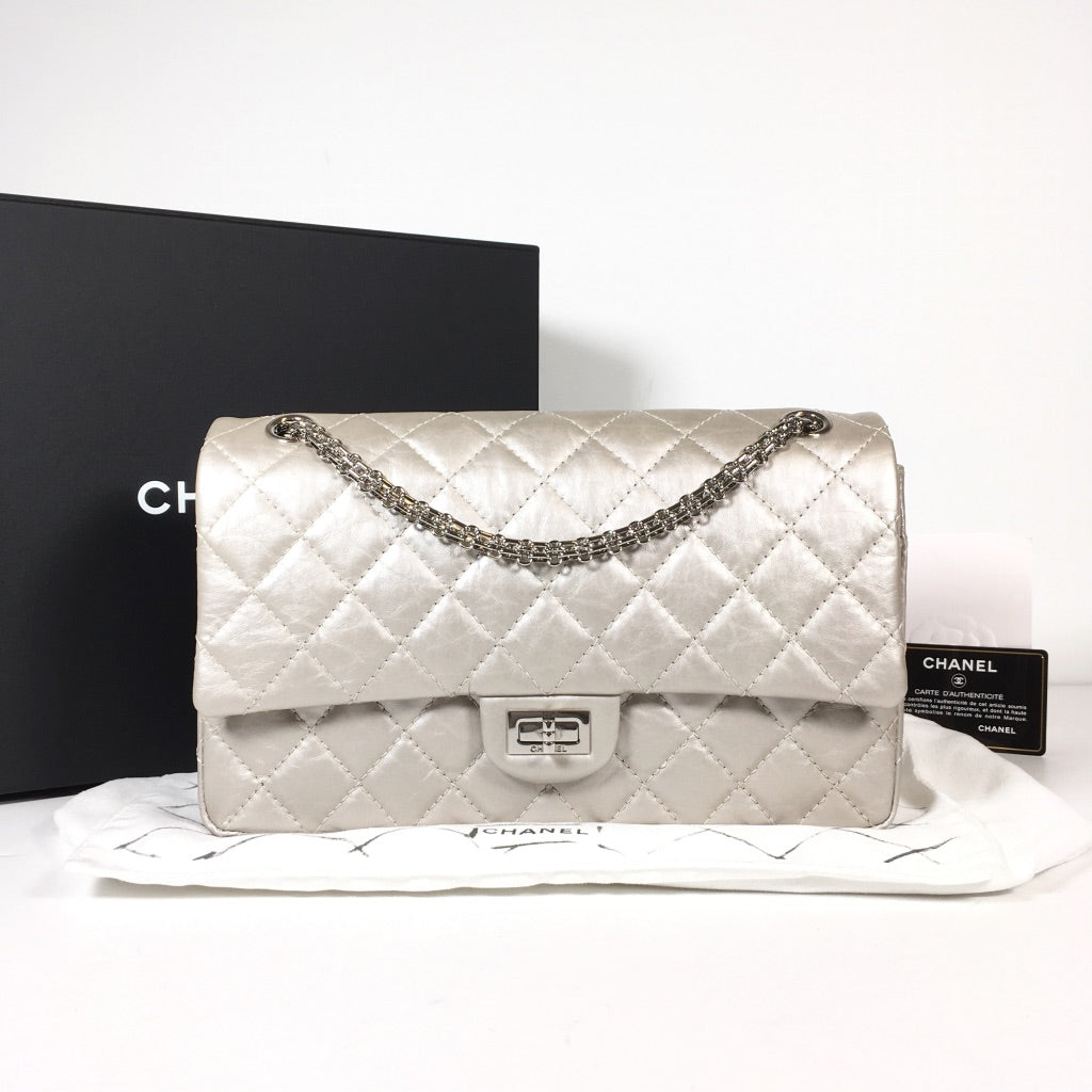 Chanel 2.55 reissue flap in pearl white with silver decor 