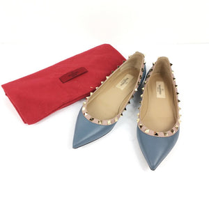 Valentino Flats in Blue with gold rock studs 