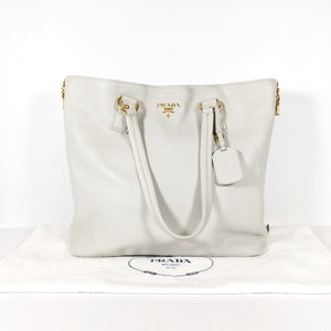 Prada Tote BR3472 in White with gold hardware 