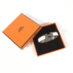 Hermes Clic Clac Bracelet in White with silver 