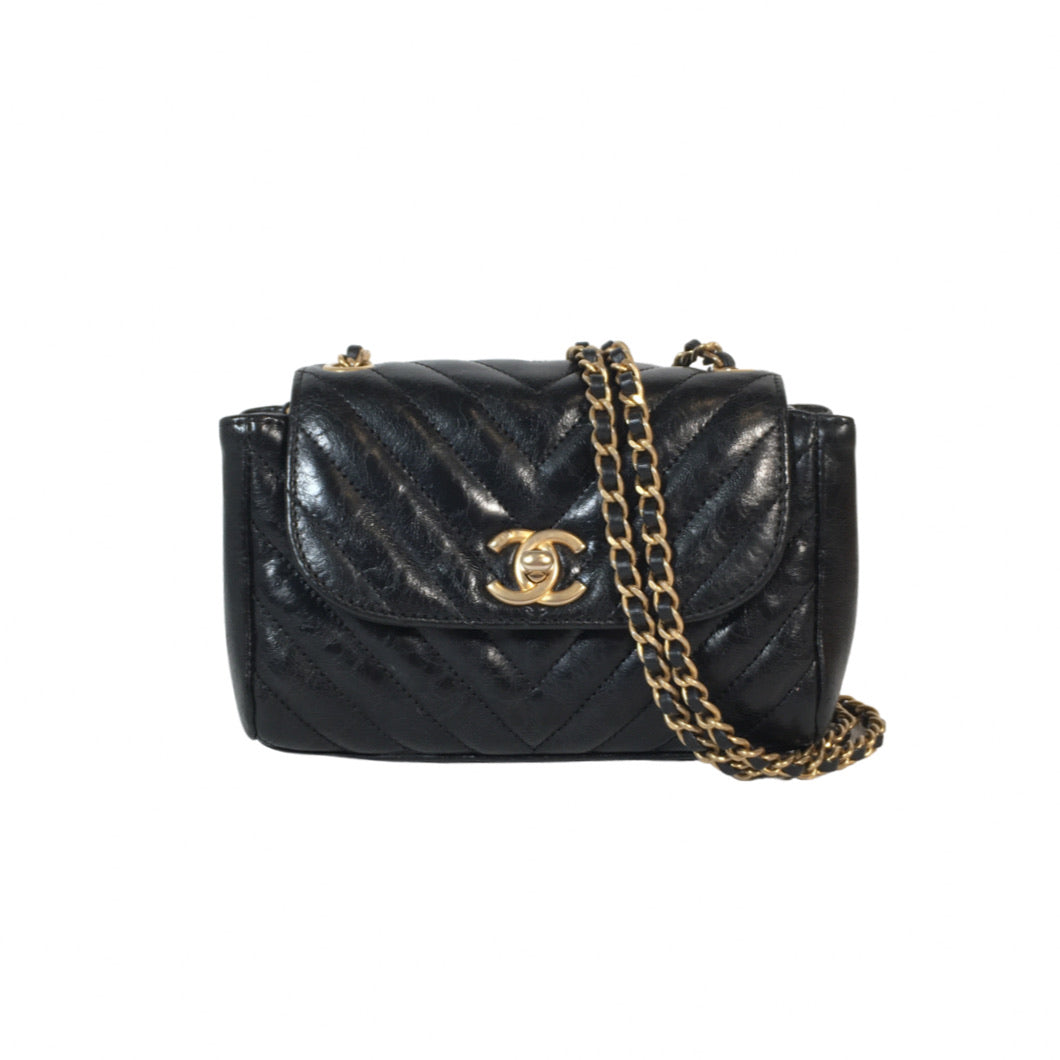 Chanel Chevron Mini Flap in Black 