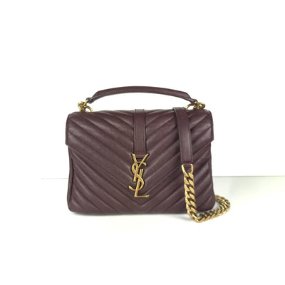 Yves Saint Laurent (YSL) College Bag in plum purple with gold hardware 